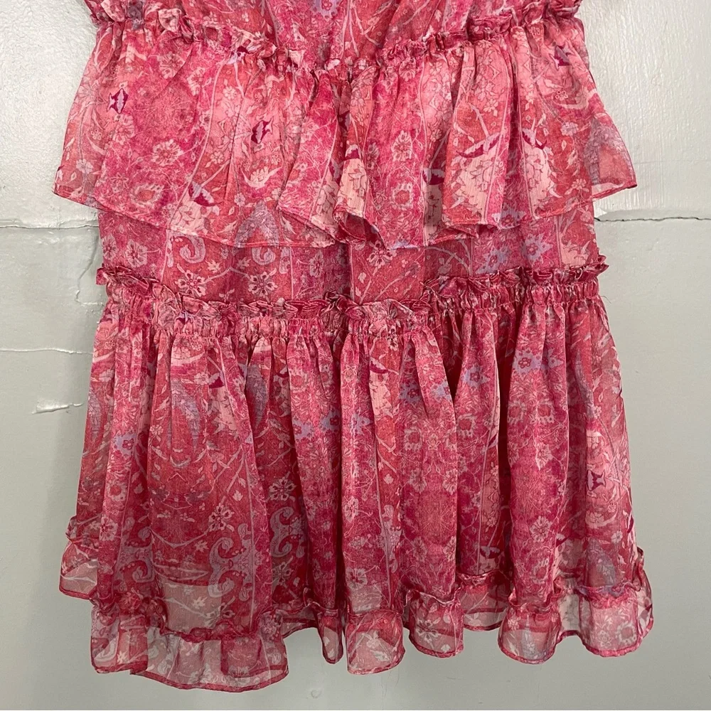 Misa Lilian Dress Mini Ruffle Pink Floral in Washed Rose Size Small NWT - Picture 8 of 9